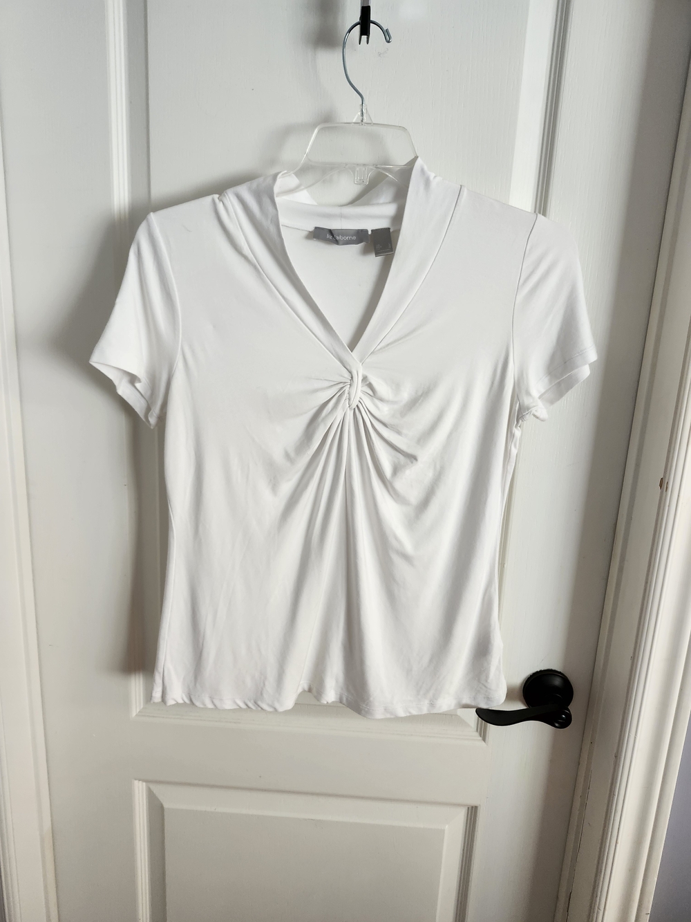 White Short-Sleeve Twist Front V-Neck Top - Women